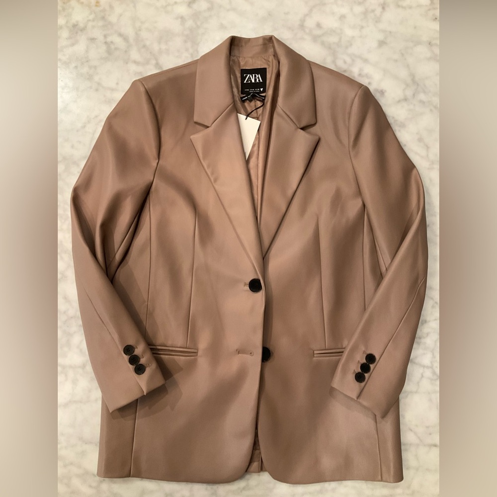 Zara Women's Classic faux leather Brown Blazer